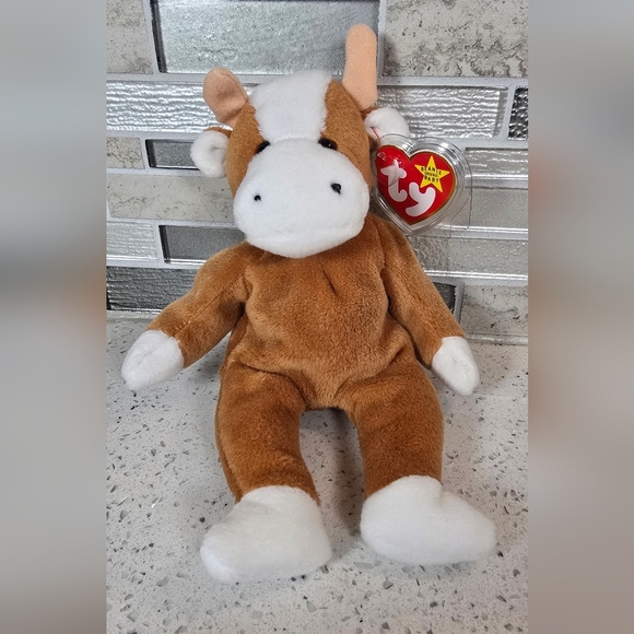 Ty - Bessie - Brown and White Plush Cow Toy - Picture 1 of 5